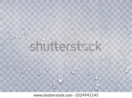 Realistic water droplets on the transparent window. Vector Royalty-Free Stock Photo #1024941145