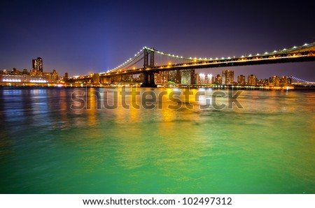 Manhattan Bridge in new York at nighttime