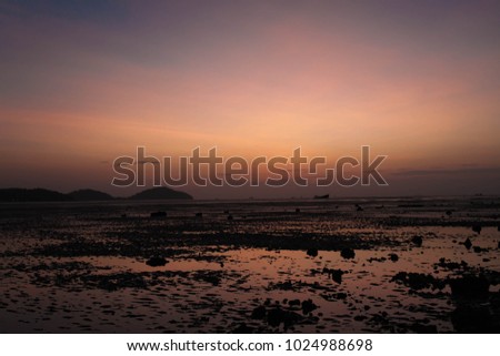 Sunrise on the beach  during low tide, Phuket Thailand