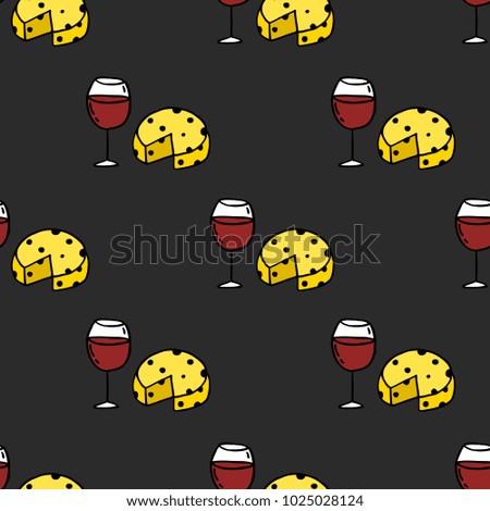 cheese and wine seamless doodle pattern