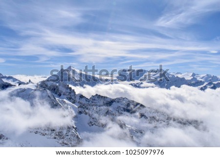 White cloudy sky over Glaciers in Switzerland Mountain