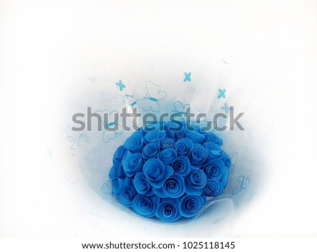 Closeup Blue Rose paper on white