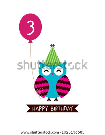 cute owl happy 3rd birthday greeting vector