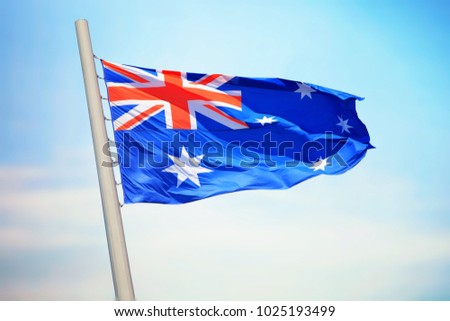 Flag of Australia against the background of the blue sky