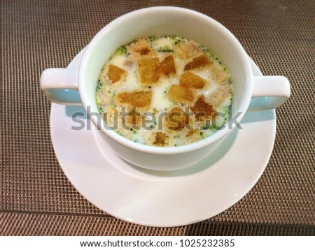 Cream of broccoli soup is a soup prepared with broccoli, stock and milk or cream as primary ingredients. Ingredient variations exist, as do vegan versions.