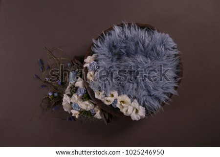 Blue nest with flowers newborn composite boy digital background for photographers Royalty-Free Stock Photo #1025246950
