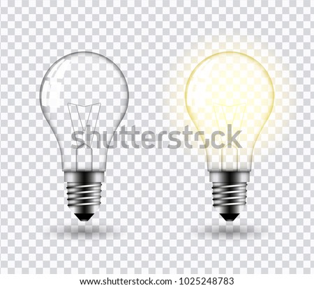 Vector image of a light bulb. Realistic 3d object on a transparent background. The effect of light. The symbol of creativity and ideas. Royalty-Free Stock Photo #1025248783
