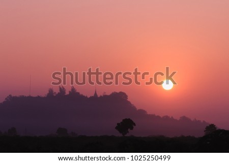 Soft focus, shadow image
The beautiful scenery of the mountains and the sky in the morning in the midst of the mist of winter on the background of sunrise skyline.
Good nature and good morning concept