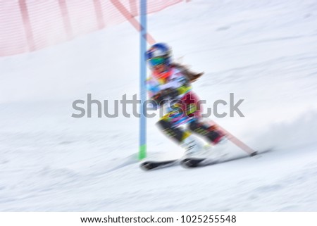 Picture blurred for background abstract ,Competitors  ski, edit space