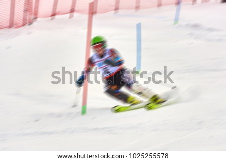 Picture blurred for background abstract ,Competitors  ski, edit space