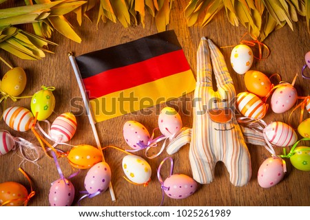 Easter holiday in Germany. Eggs for the Passover. Germany celebrates the feast of Easter. Flag of Germany. Religious holidays in Germany.