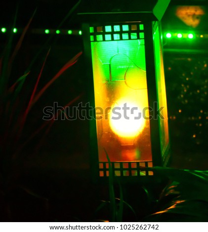 Beautiful yellow garden lights lamp isolated object stock photograph