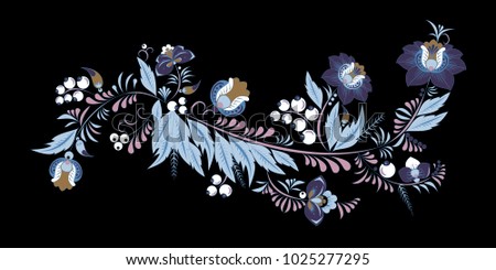 stock vector abstract hand draw flower and wave, doodle bouquet. oriental or arabic, russia art background. template for card. banner
