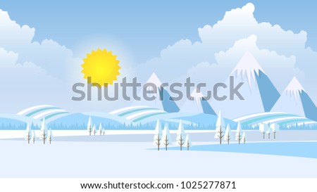 Winter Landscape Background.  Flat Vector Illustration
