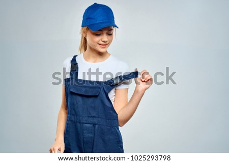 woman, builder, worker, blue uniform                              