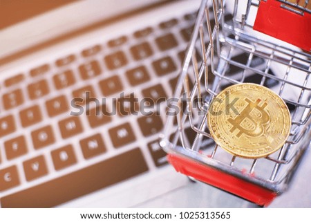 Shopping online with Golden bitcoin Finance and technology concept