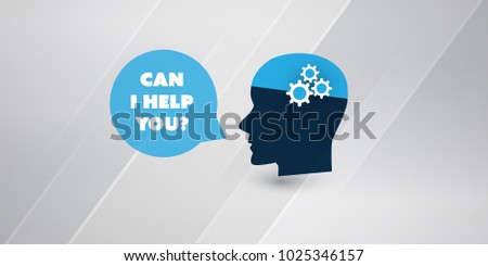 Can I Help You? - Global AI Assistance, Automated Support, Digital Aid, Deep Learning and Future Technology Concept Design with Human Head - Vector Illustration