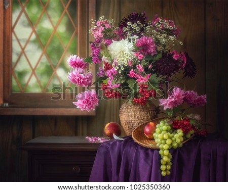 Beautiful autumn bouquet in the interior village house