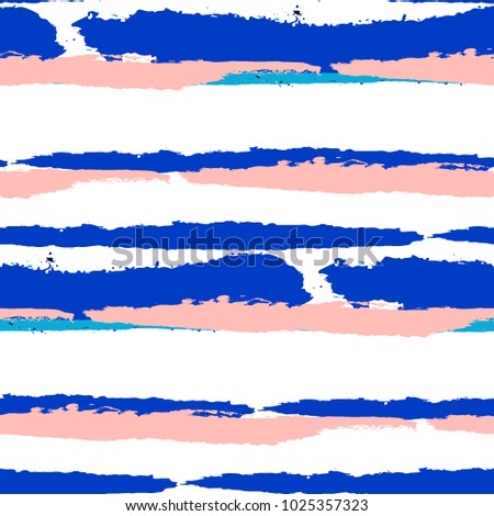 Seamless Background with Stripes Painted Lines. Texture with Horizontal Brush Strokes. Scribbled Grunge Rapport for Cloth, Fabric, Textile. Trendy Vector Background with Stripes