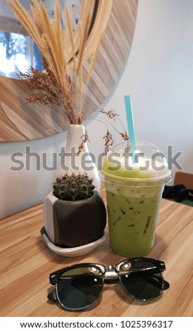 the green tea mattcha mixed milk ice in vacation