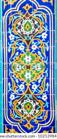 ancient traditional uzbek pattern on the wall of mosque 
