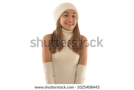 Beautiful stylish teenage girl posing in studio on white background.