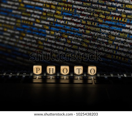 Photo word on wooden cubes. Photo concept