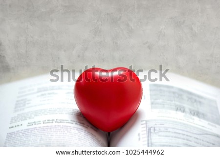 Ball Red heart on the book, Concept : Valentines day, love, love reading
