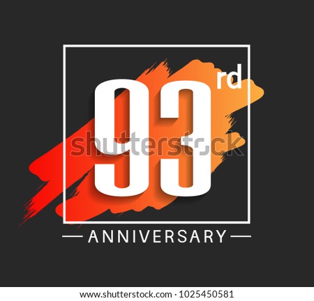 93rd anniversary design with orange color brush in square isolated on black background for celebration