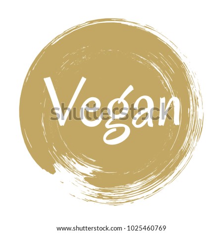Brown vegan diet label, painted logo emblem for food packaging, circle stamp vector illustration. Food vegan sticker, round logo vegetarian diet icon clip art, simple label graphic design.