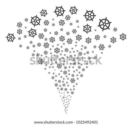 Boat Steering Wheel fireworks fountain. Vector illustration style is flat iconic symbols. Object fountain organized from random design elements as boat steering wheel fireworks.