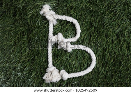 Rope alphabet on grass. Letter B