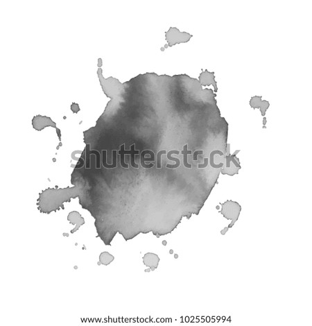 Abstract isolated grayscale vector watercolor stain. Grunge element for paper design. Vector illustration