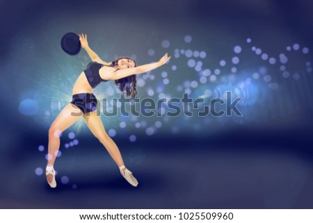 Ballerina in a black suit dances on an abstract background, collage