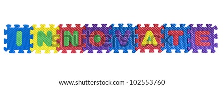 The word "Innovate" written with alphabet puzzle letters isolated on white background