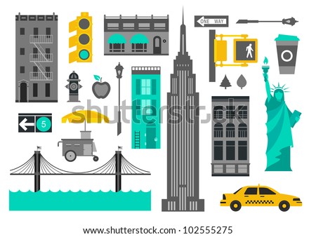 Vector set of New York city icons Royalty-Free Stock Photo #102555275