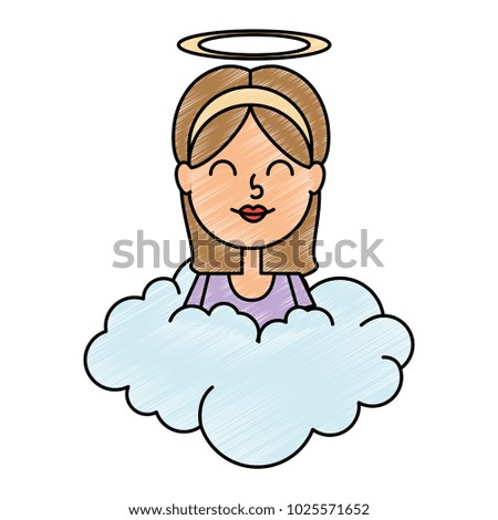 little girl angel with halo over cloud