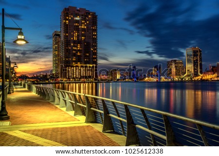 Jacksonville Fl river walk at night sunset