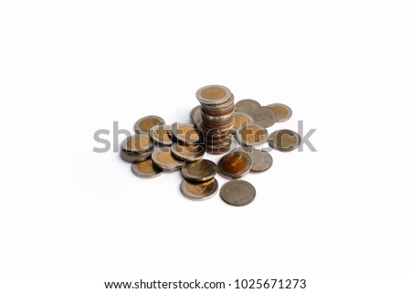 Stack of coins on white background, Saving plan concept