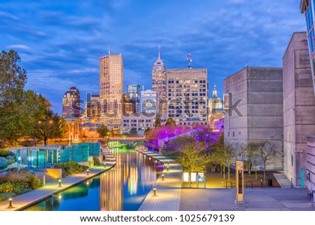 Indianapolis, Indiana, USA skyline on the Canal Walk.