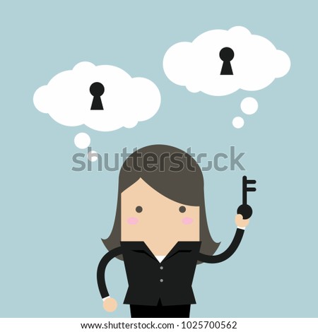 Businesswoman holding key for unlock the idea. vector