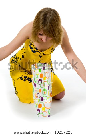 expressive woman  on white background  shopping