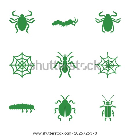 Bug icons. set of 9 editable filled bug icons such as beetle, spider web, caterpillar, ant