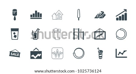 Bar icons. set of 18 editable filled and outline bar icons: graph, drink, chart, sale, ice cream on stick, loading, dolar growth