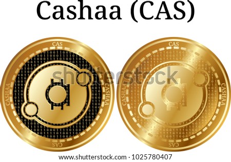 Set of physical golden coin Cashaa (CAS), digital cryptocurrency. Cashaa (CAS) icon set. Vector illustration isolated on white background.
