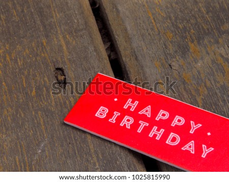 Red Label Or Tag On Natural Tree Wood Texture Background With English Text Happy Birthday Vintage Retro Or Rustic Style