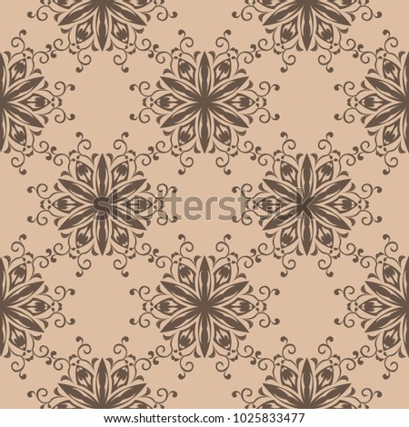 Brown and beige floral ornament. Seamless pattern for textile and wallpapers