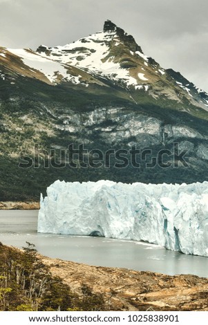 Retro toned picture of the Perito Moreno Glacier landscape, Argentina.
