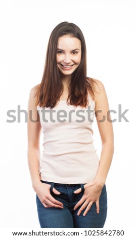 Portrait of a young smiling woman, isolated on white