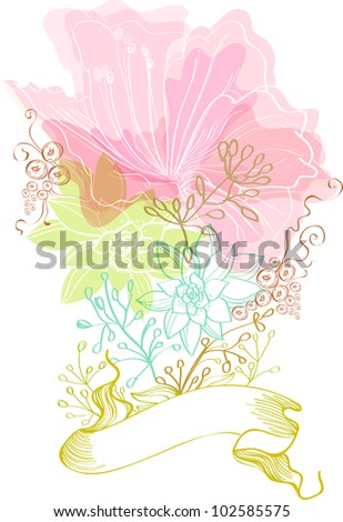 Stylish floral background with ribbon